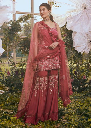 Salmon pink chiffon gharara set