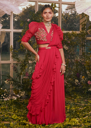 Hot pink crop top and draped sharara set