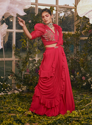 Hot pink crop top and draped sharara set