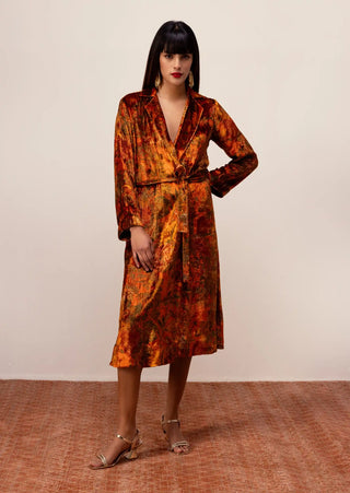 Nargis rust velvet robe dress