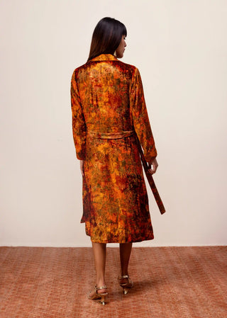 Nargis rust velvet robe dress