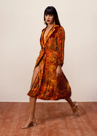 Nargis rust velvet robe dress