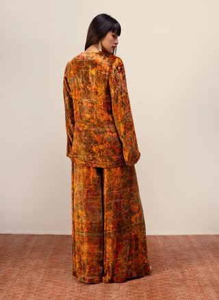 Nargis rust velvet jacket and flared pants