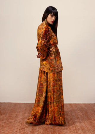 Nargis rust velvet jacket and flared pants