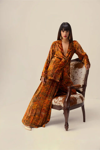 Nargis rust velvet jacket and flared pants