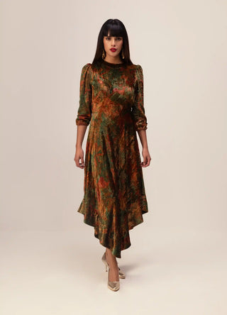 Nargis green asymmetric dress