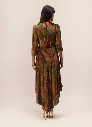 Nargis green asymmetric dress