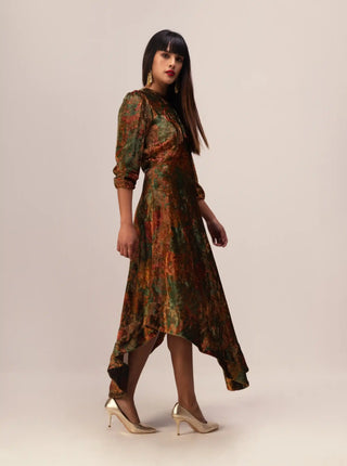 Nargis green asymmetric dress