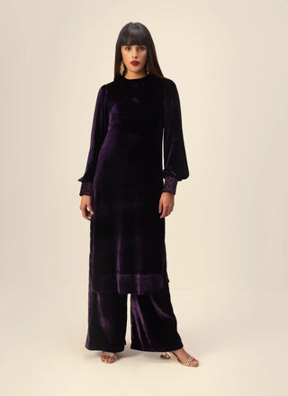 Deep purple long tunic and pants