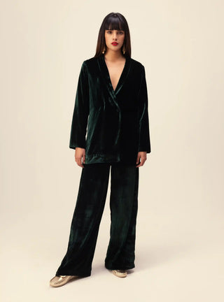 Emerald silk velvet jacket and pants