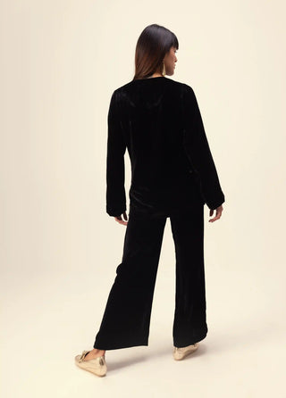 Black silk velvet jacket and pants