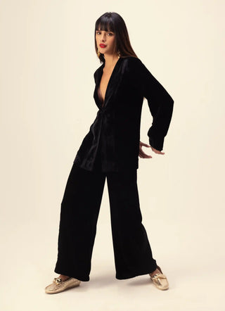 Black silk velvet jacket and pants