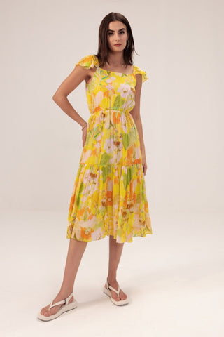 Yellow multicolor ahana midi dress