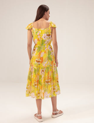 Yellow multicolor ahana midi dress