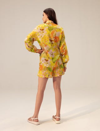 Yellow multicolor ahana shirt and shorts