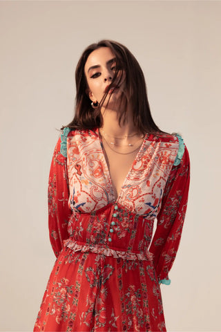 Samara red printed midi dress