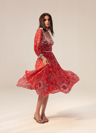 Samara red printed midi dress