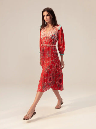 Samara red printed midi dress