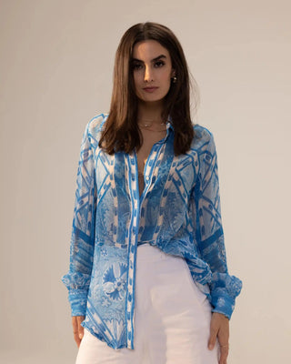 Aisha blue printed shirt