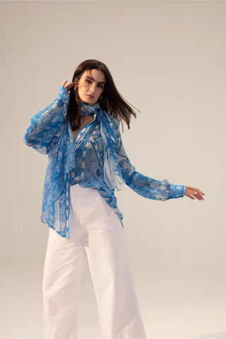 Aisha blue printed shirt