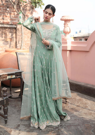 Green resham kali cut anarkali set