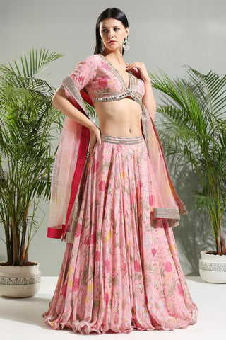 Blush Pink floral sunset bloom lehenga set