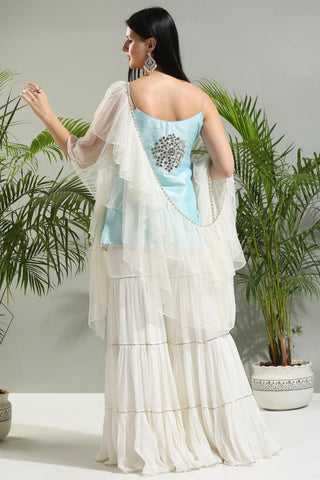 Powder blue and ivory sunset bloom sharara set