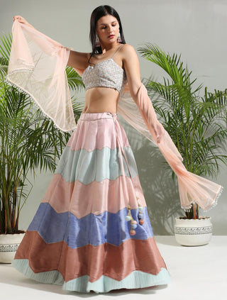 Multicolor sunset bloom lehenga set