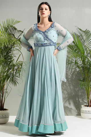 Dusty blue sunset bloom anarkali set