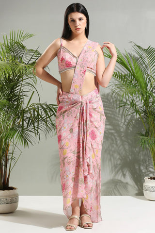 Blush pink slit sunset bloom saree