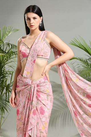 Blush pink slit sunset bloom saree