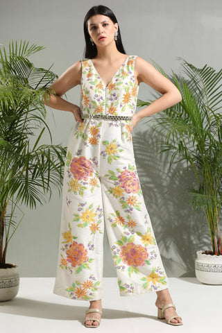 Ivory handpainted sunset bloom jumpsuit