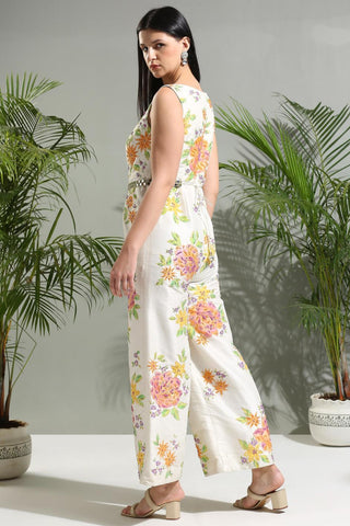 Ivory handpainted sunset bloom jumpsuit