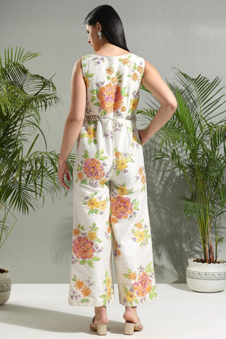 Ivory handpainted sunset bloom jumpsuit