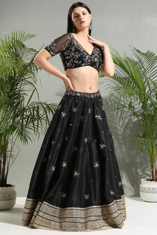 Black mirror embroidered sunset bloom lehenga set