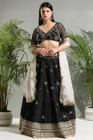 Black mirror embroidered sunset bloom lehenga set