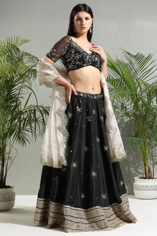 Black mirror embroidered sunset bloom lehenga set