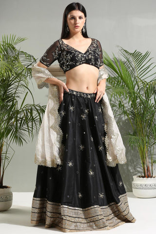 Black mirror embroidered sunset bloom lehenga set