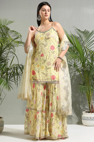 Yellow floral sunset bloom sharara set