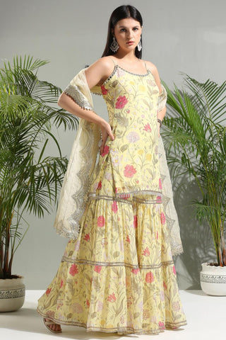 Yellow floral sunset bloom sharara set