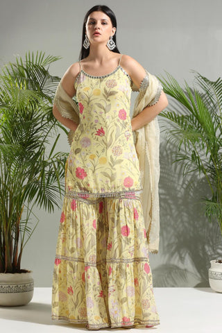 Yellow floral sunset bloom sharara set