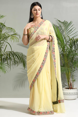 Yellow sunset bloom saree with floral blouse