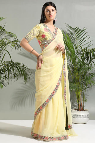 Yellow sunset bloom saree with floral blouse