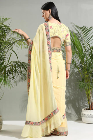 Yellow sunset bloom saree with floral blouse