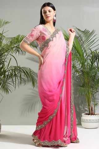 Pink shaded sunset bloom saree with floral blouse