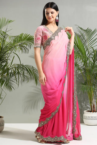 Pink shaded sunset bloom saree with floral blouse