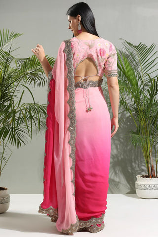 Pink shaded sunset bloom saree with floral blouse