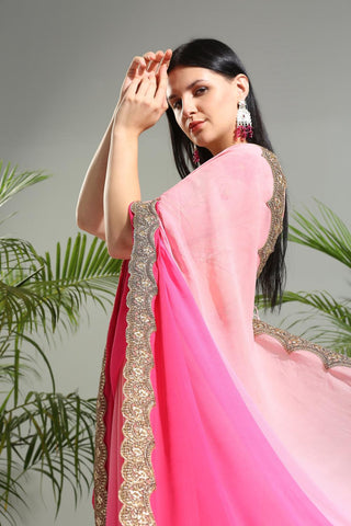 Pink shaded sunset bloom saree with floral blouse