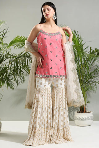 Blush pink and ivory sunset bloom sharara set