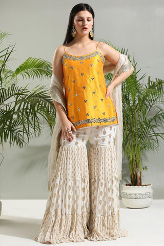 Yellow and ivory sunset bloom sharara set